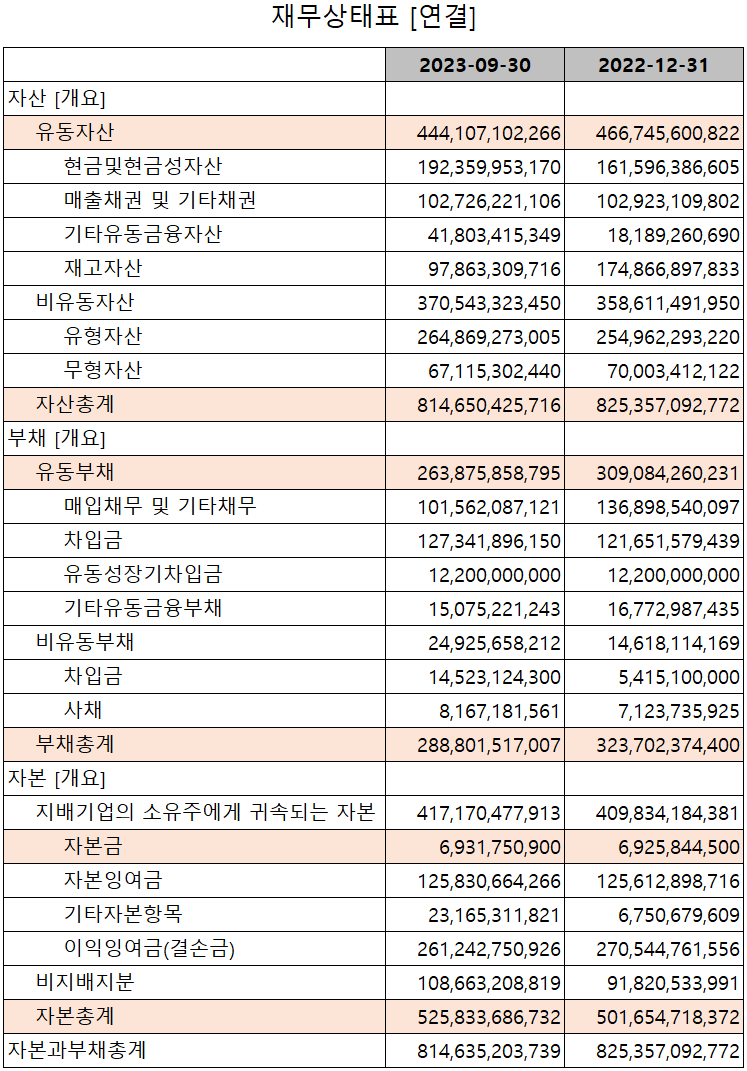 드림텍 - 재무상태표