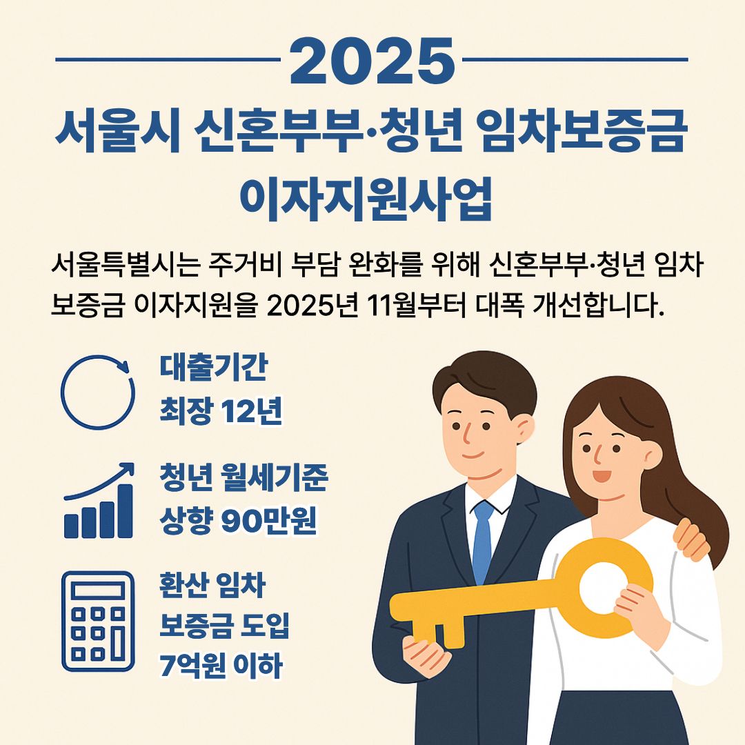 2025년 서울시 신혼부부·청년 임차보증금 이자지원사업 안내 인포그래픽