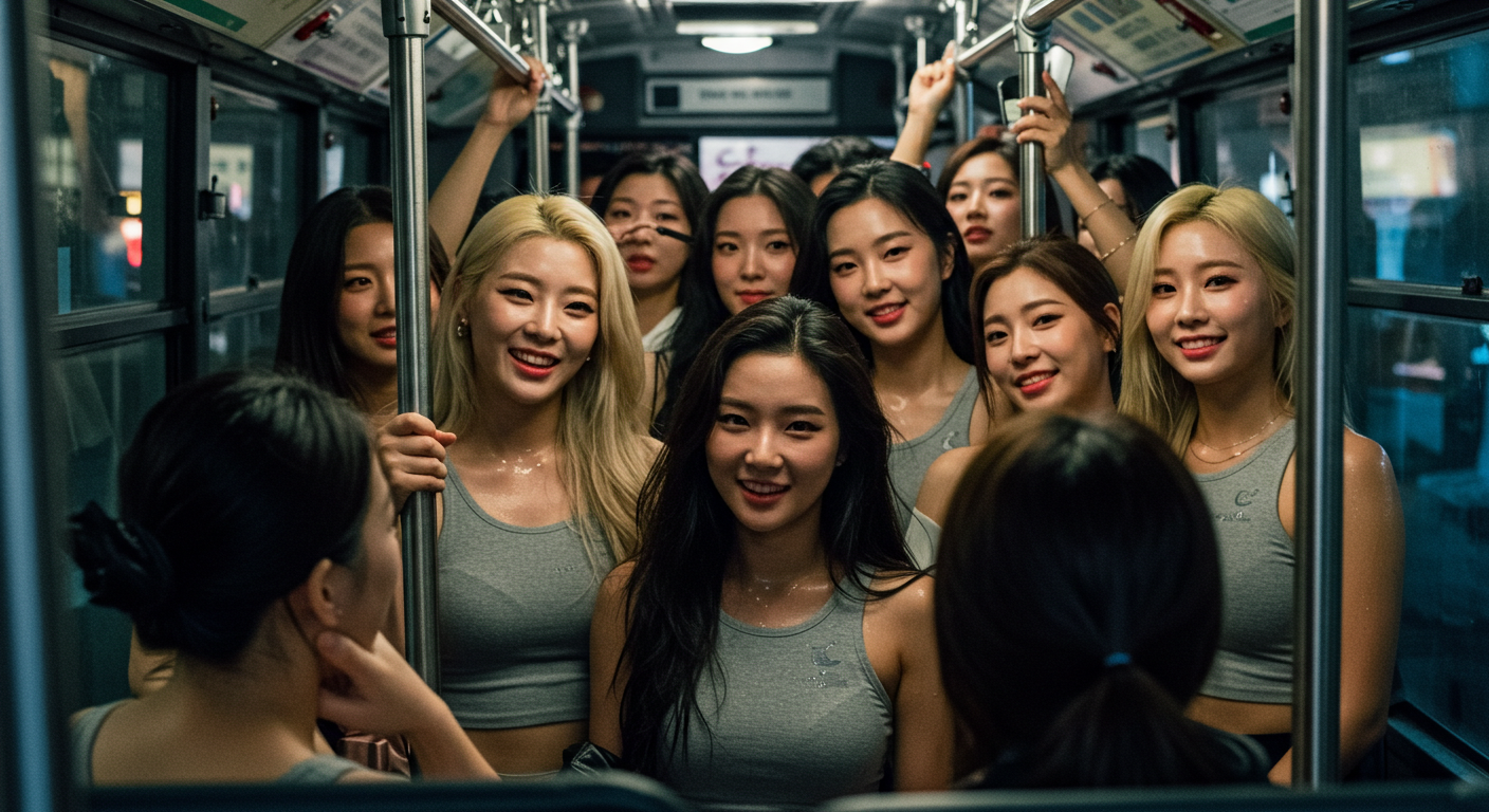 버스에 가득 타있는 여성들