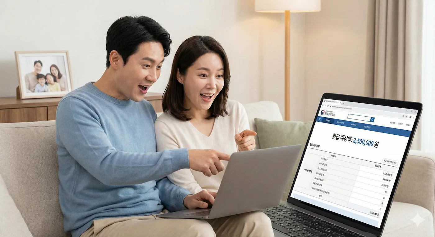 13월의 월급 보며 좋아하는 부부