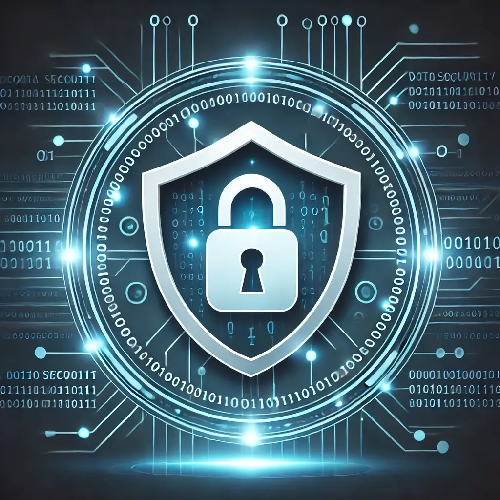 데이터 보안을 상징하는 자물쇠와 디지털 방패.