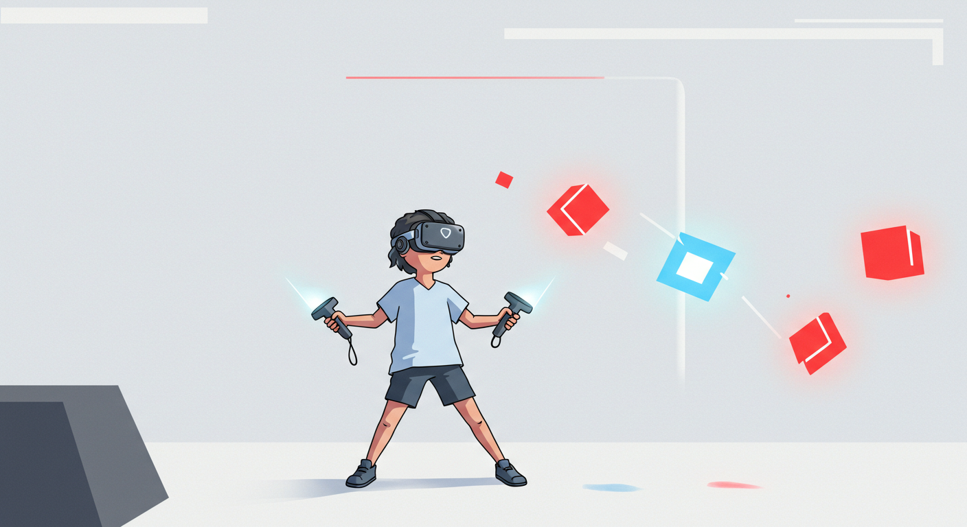 VR 리듬 게임을 하는 사람의 모습
