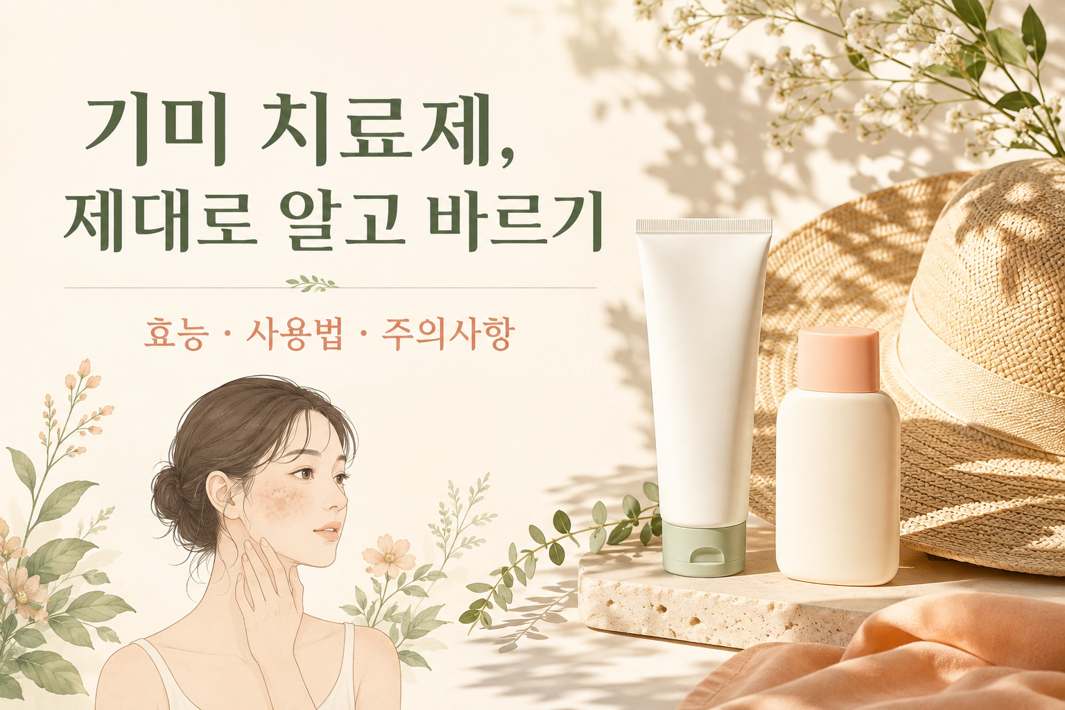 기미 치료제의 효능과 사용법, 주의사항을 안내하는 AI 생성 이미지