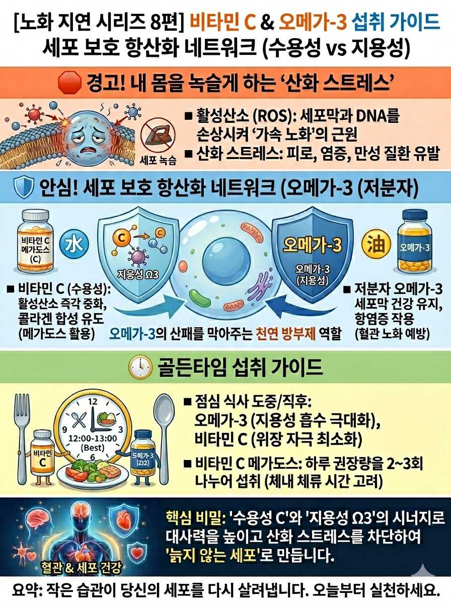 비타민 C 와 오메가-3 섭취 가이드 인포그래픽