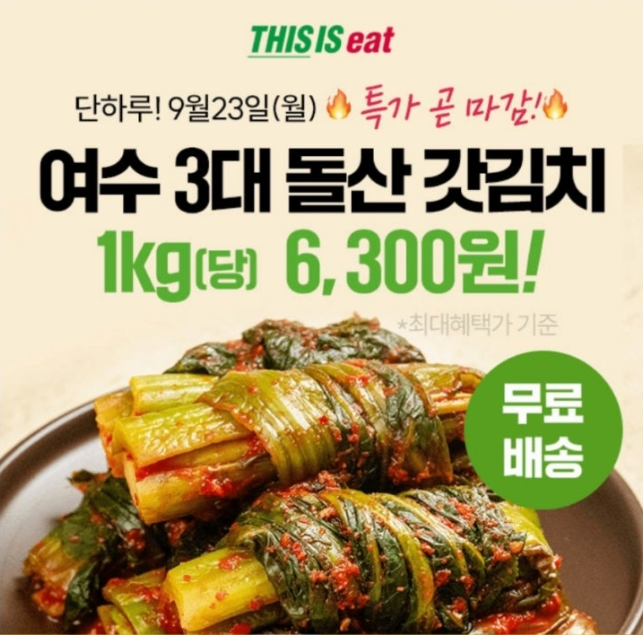 [디스이즈잇] 국내산 100% 여수 돌산 갓김치 1kg 캐시워크 9월 23일 정답 ㄷㅇ