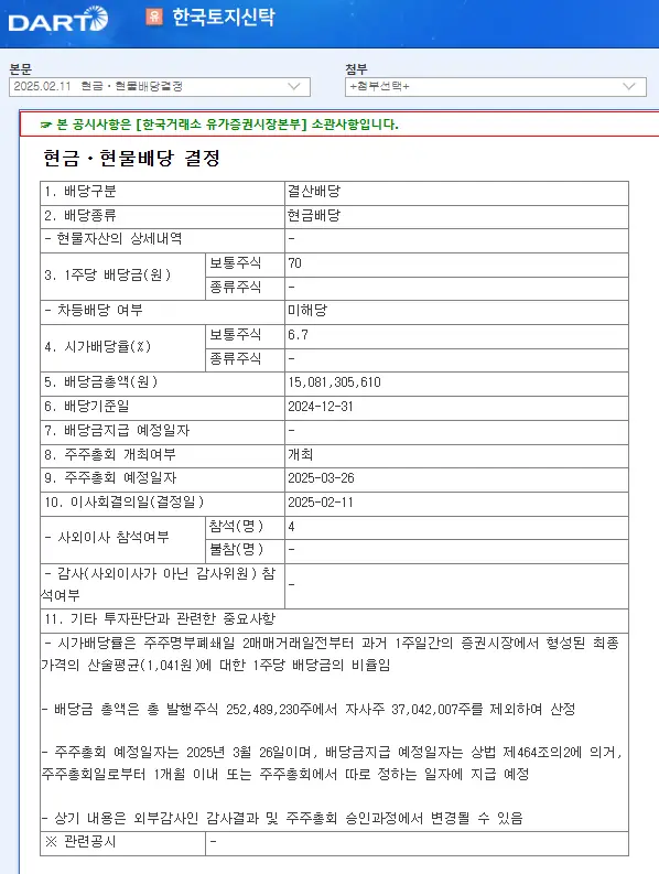 한국토지신탁(034830) 2025년 배당금