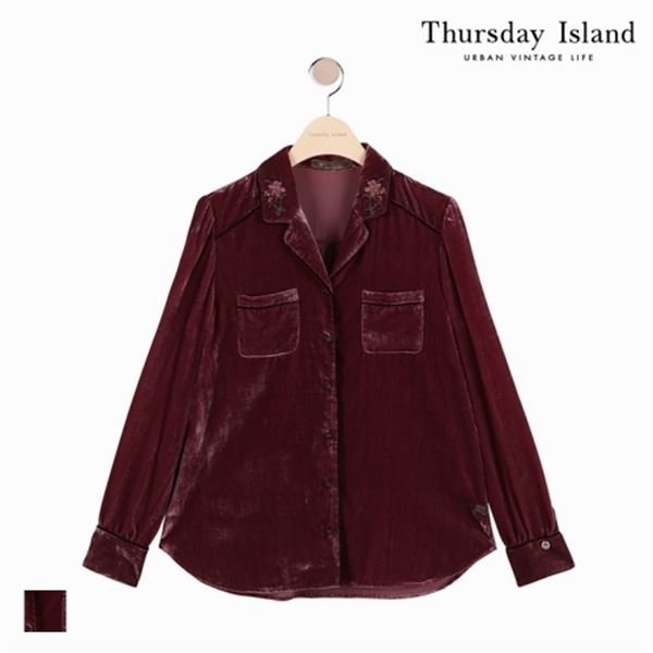 써스데이아일랜드 Thursday Island 여성 자수 벨벳 블라우스 T188MBL232W