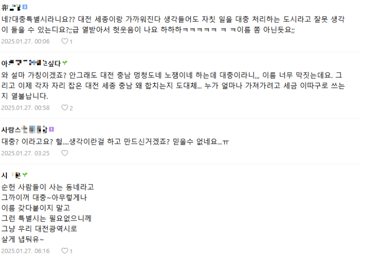 대충특별시 이름 반응