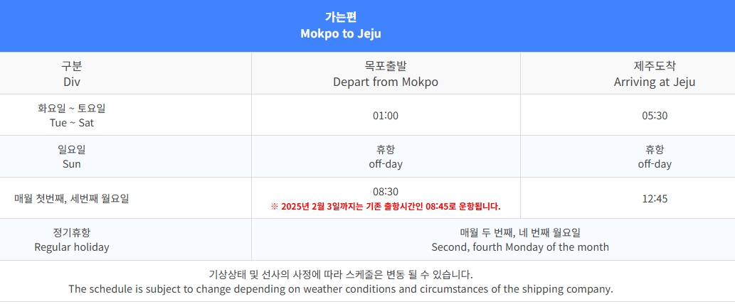 목포에서 제주도 배편 예약, 퀸제누비아1&middot;2 여객선 시간과 요금(차량선적)