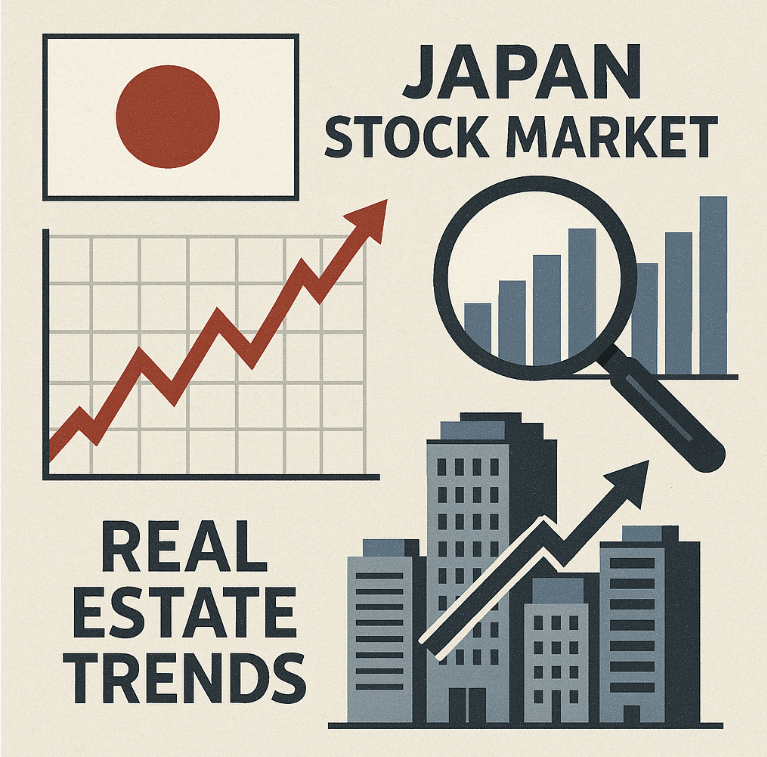 일본의 주식시장 및 부동산 동향 분석을 연상 시키는 이미지