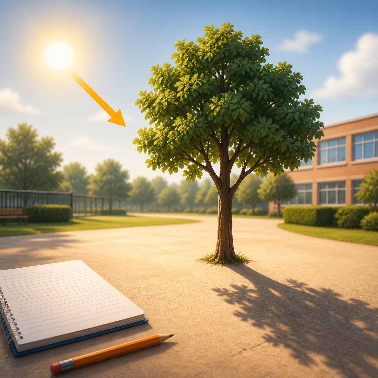 A simple outdoor scene showing a tree shadow changing during the day