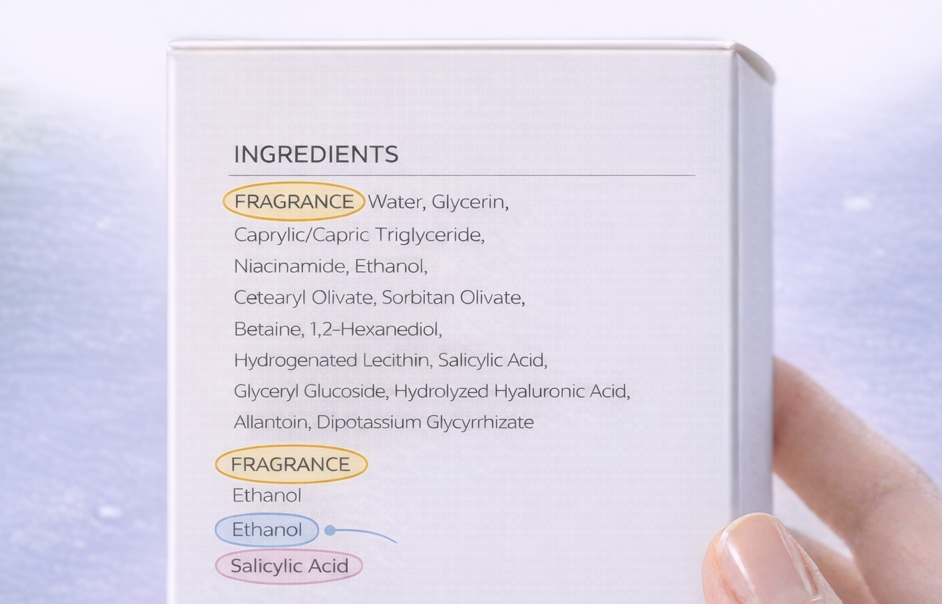 화장품 전성분에 향료, 에탄올등 자극적인 성분 표시