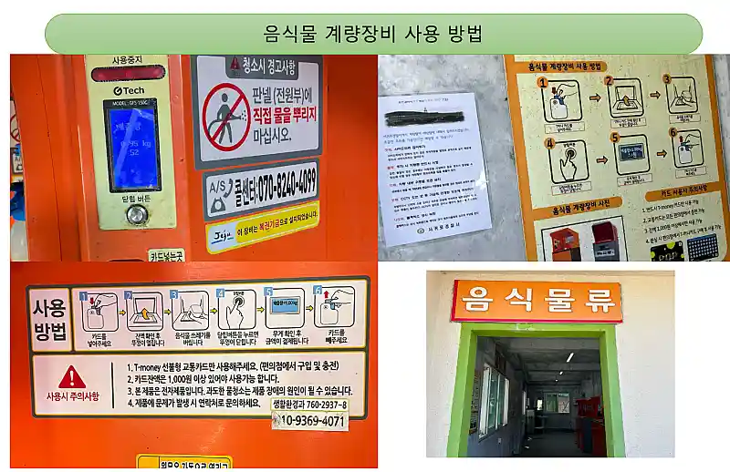 음식물 계량장비 사용방법 안내 사진 입니다.