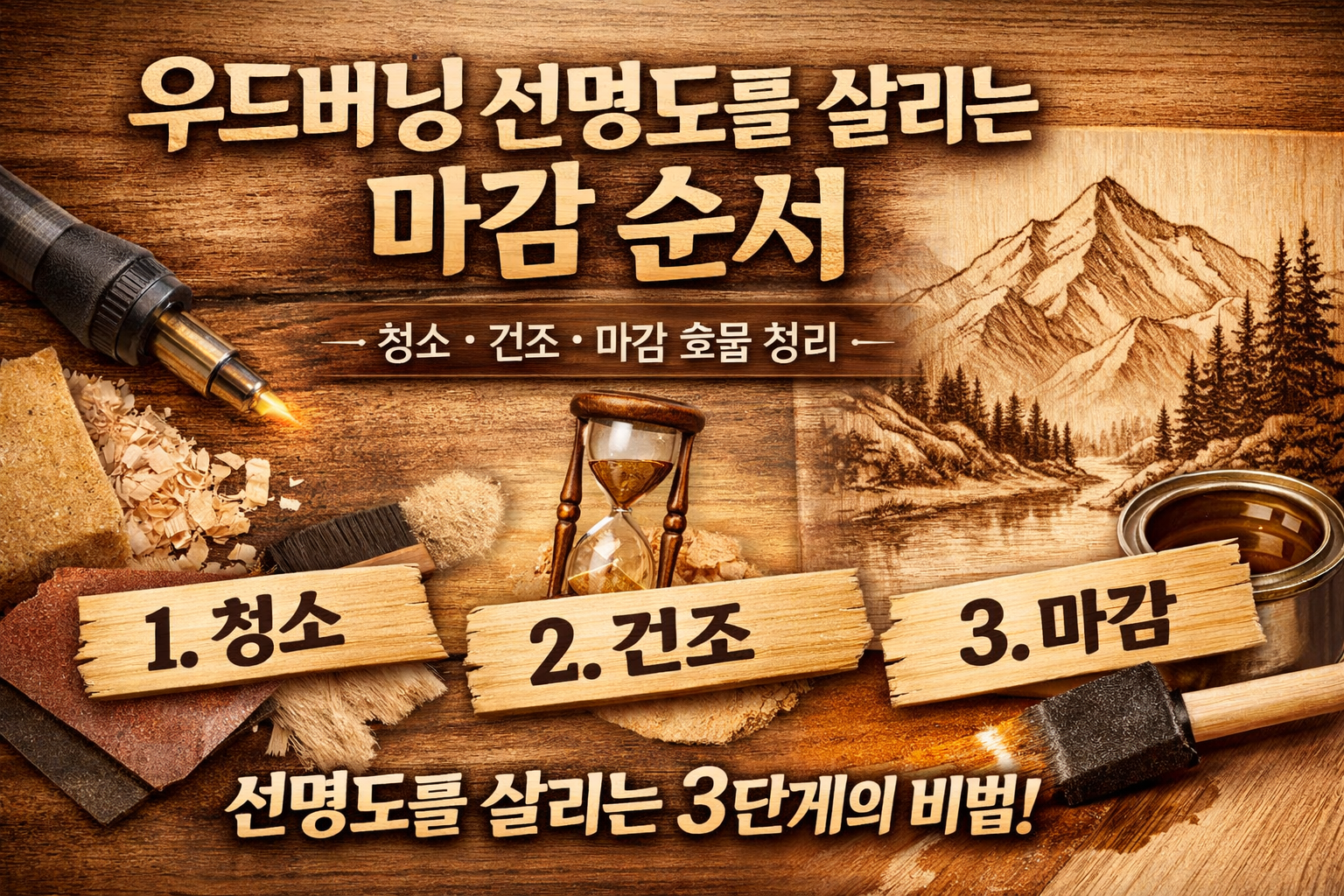 우드버닝 선명도를 살리는 마감 순서-청소·건조·마감 흐름 정리