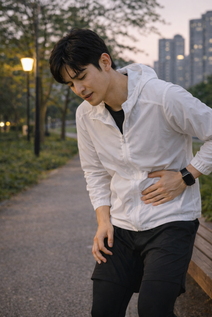 러닝 중 배 불편감을 느끼는 초보 러너