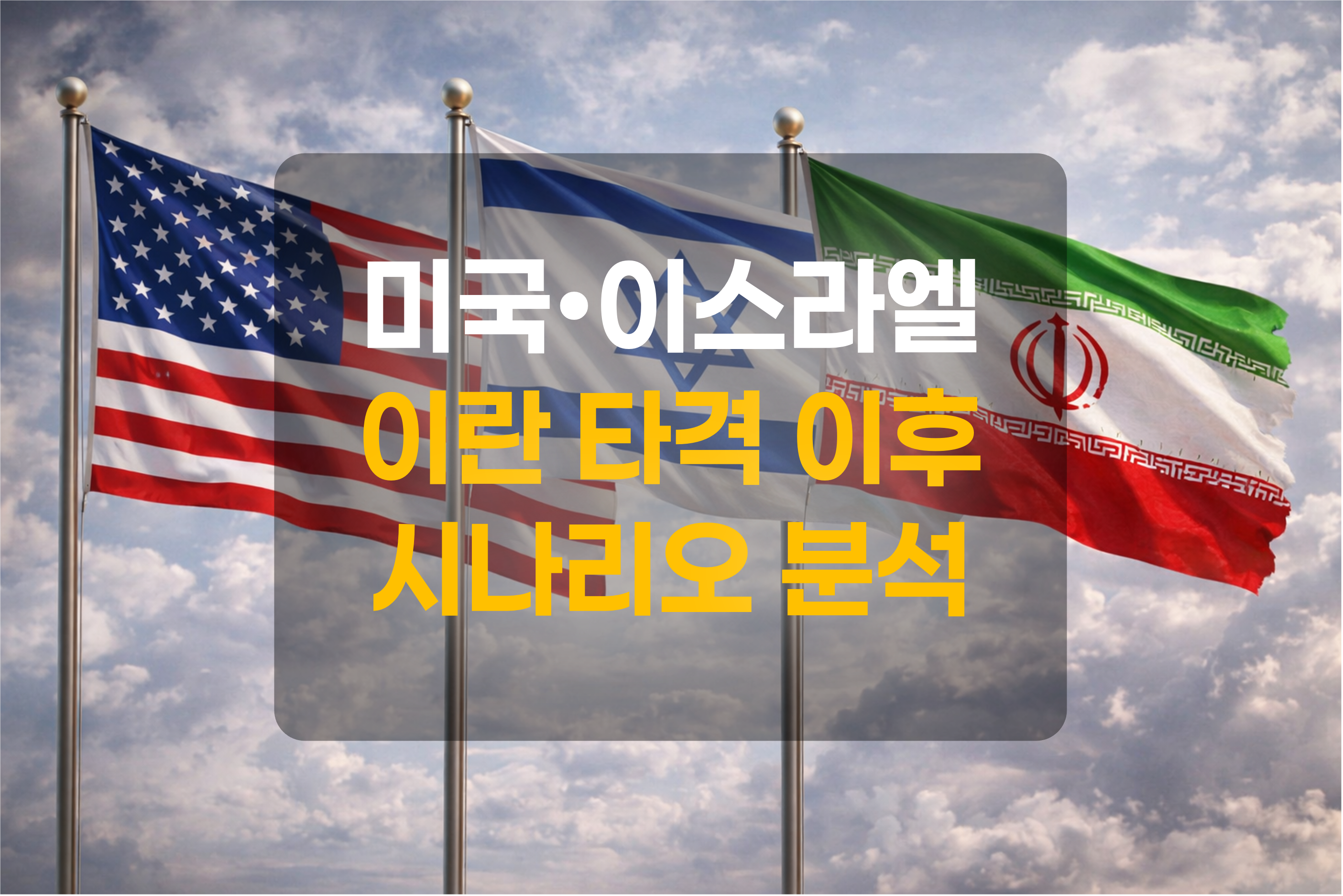 미국, 이스라엘, 이란의 국기를 표현한 그림