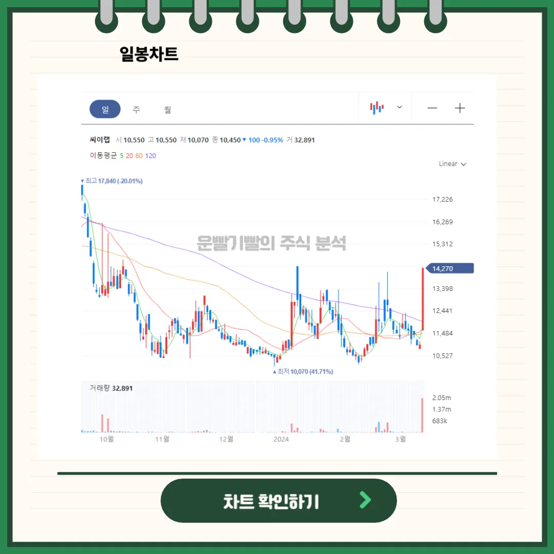 씨이랩 일봉/월봉 차트