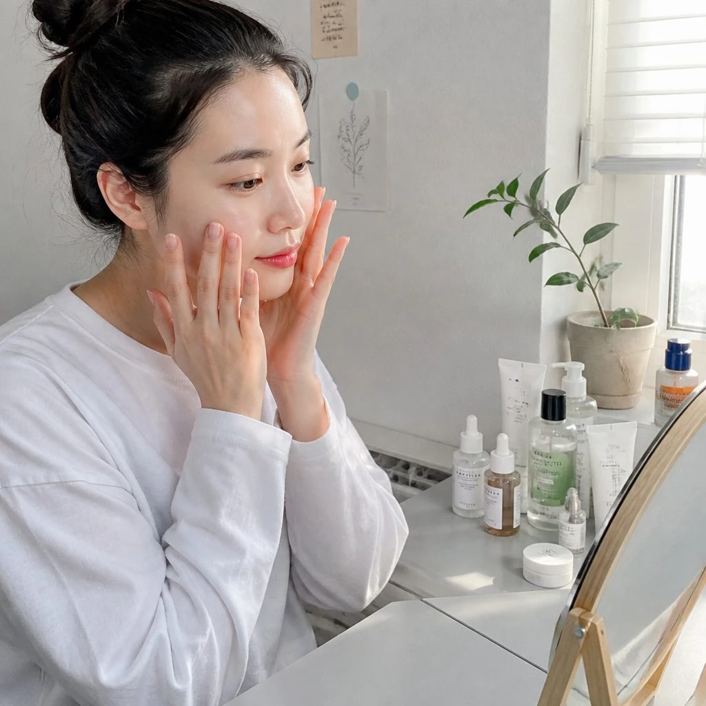 환절기피부 세안습관으로 얼굴 관리하는 여성
