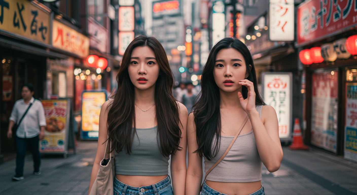 불안한 표정의 일본 여행자