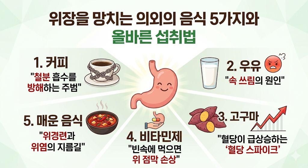 위장을 망치는 의외의 음식 5가지와 올바른 섭취법