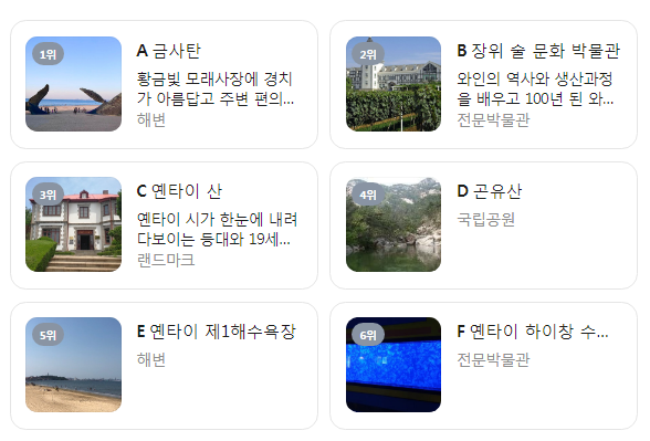 중국 연태 여행지 추천