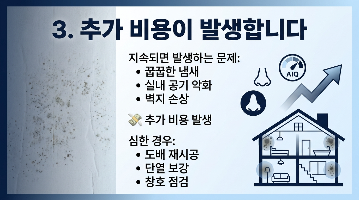 환기 안되서 수리에 대한 추가비용 발생