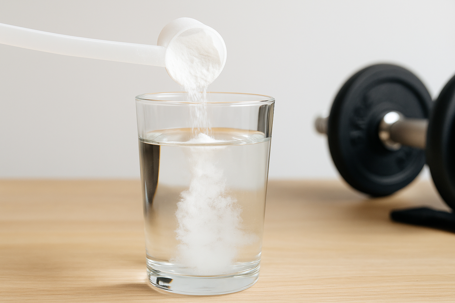 크레아틴 모노하이드레이트 분말을 물에 타는 장면, 운동 후 섭취 루틴