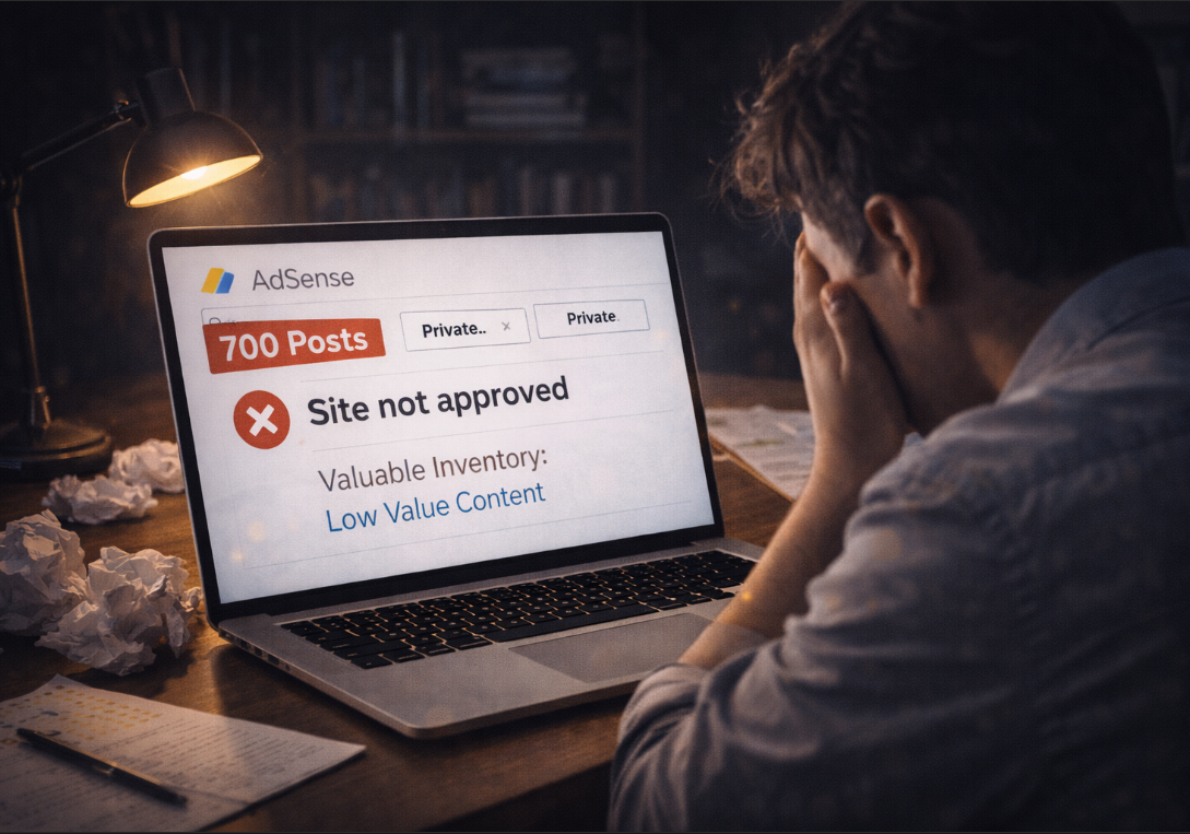 700개의 글을 비공개로 전환하고 승인 거절 사유를 분석하는 블로거의 모습