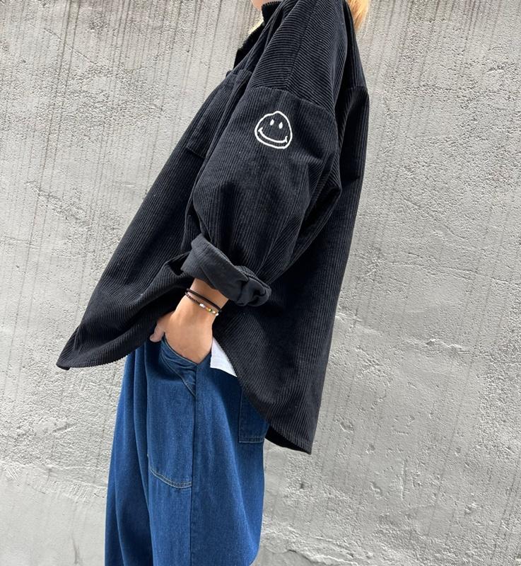 골덴 스마일 자수 오버핏 남방 남녀공용 간절기 빅사이즈