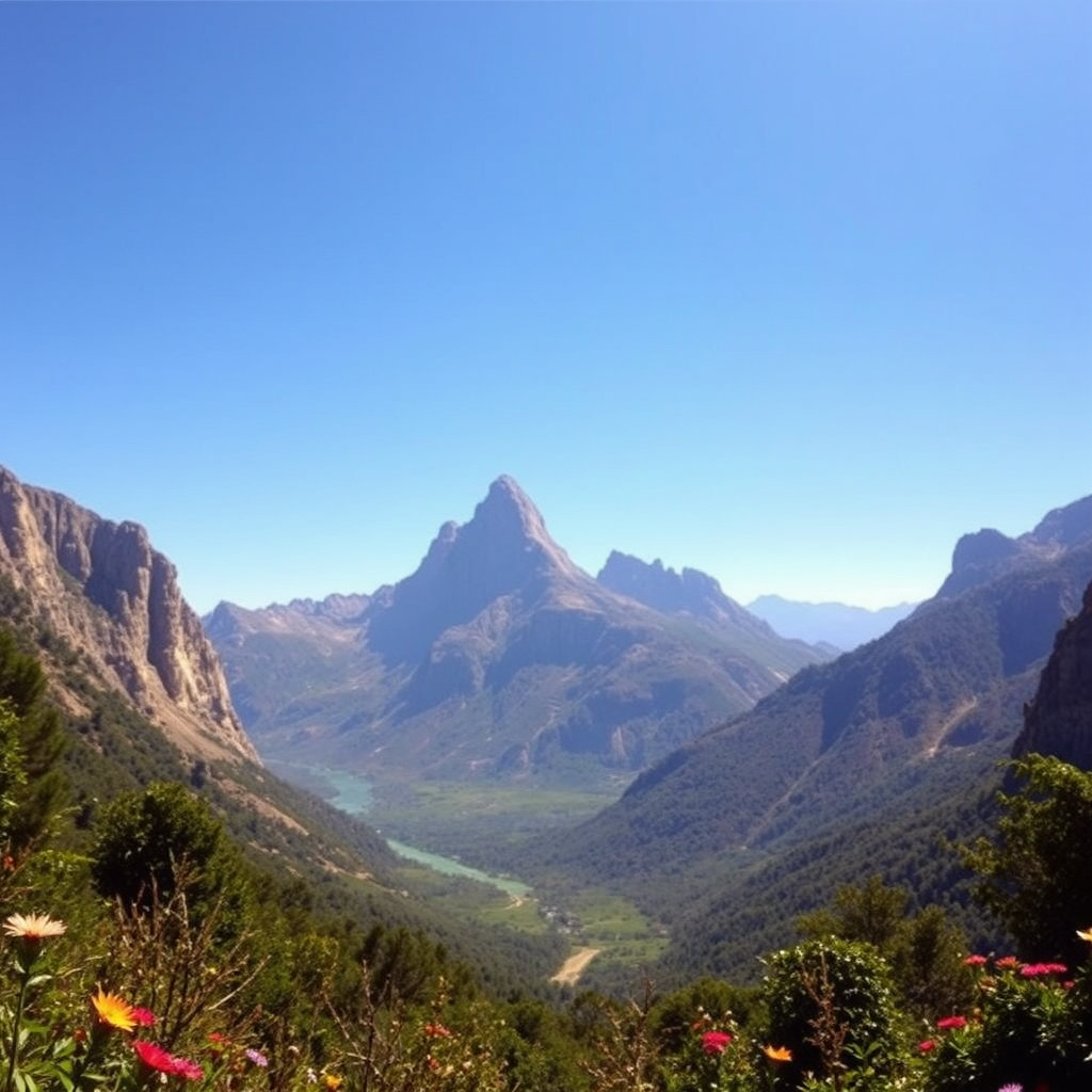 산, 들판 풍경 이미지