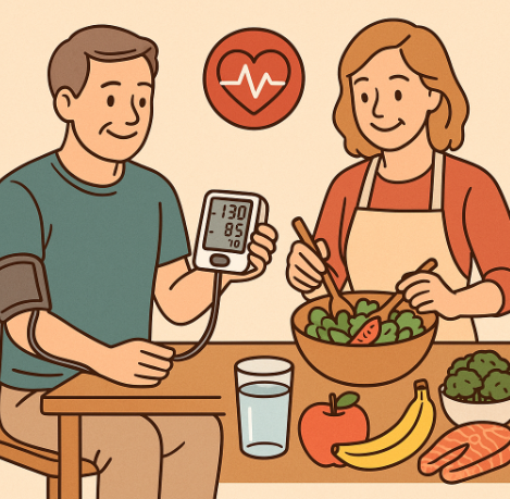 혈압 체크하며 대화하는 부부