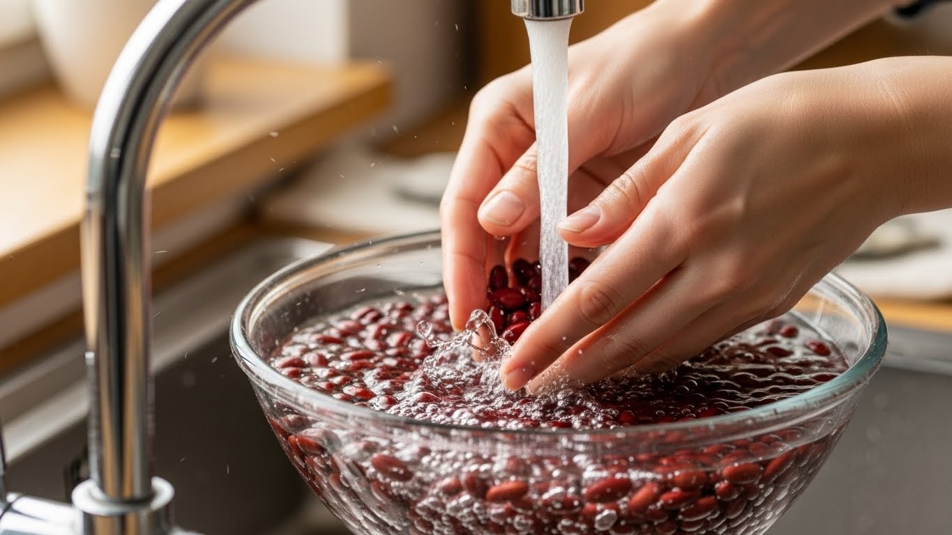 동지 팥죽을 만들기 위해 팥을 깨끗이 씻는 과정