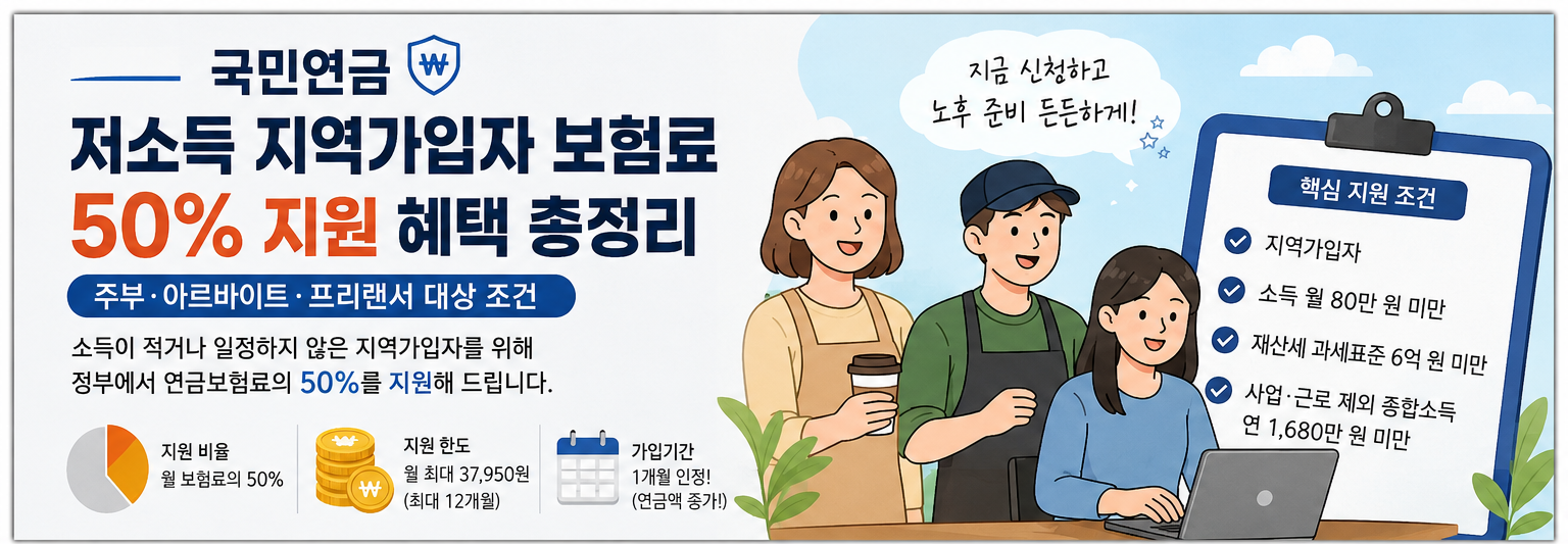 국민연금 저소득 지역가입자 보험료 50%지원 혜택