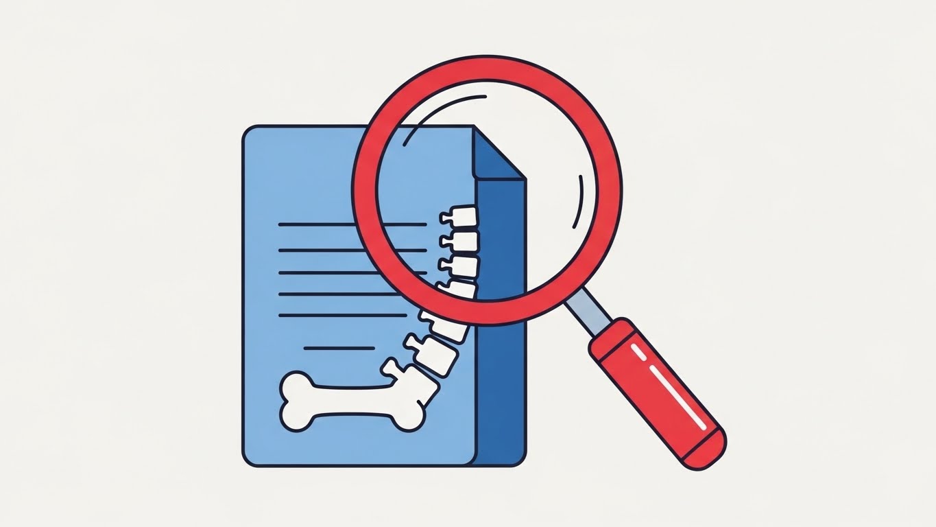 보험사의 까다로운 심사를 통과하기 위해 명확한 의학적 근거 서류가 필요함을 상징하는 그래픽