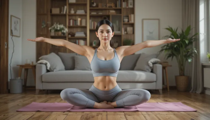 기립근 운동으로 요가 자세를 하는 여성