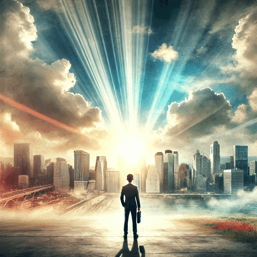 새로운 일을 시작하는 희망에 찬 모습의 그림