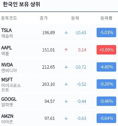 한국인보유상위-미국주식