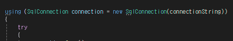 SqlConnection의 오류가 사라진 예시 이미지