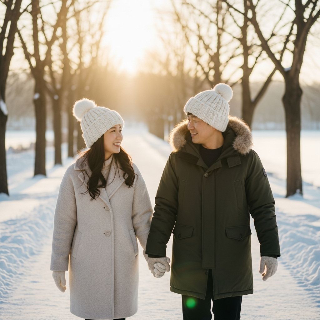 천안시 친환경 보일러 지원금&amp;#44; 눈길에서 서로 눈을 맞추며 걷고 있는 연인