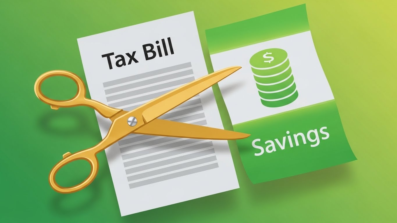 불필요하게 많이 나온 건강보험료를 절약 방법을 통해 절반으로 줄이는 과정을 상징하는 그래픽