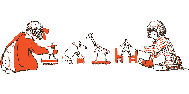 아이들이 장난감 가지고 노는 그림