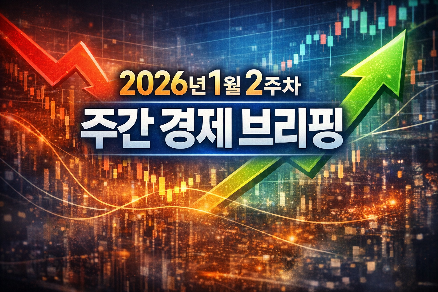 2026년 1월 2주차 주간 경제 브리핑을 나타낸 이미지로, 금리 불확실성과 실적 중심 시장 흐름을 상징하는 그래프와 방향 아이콘이 포함된 썸네일