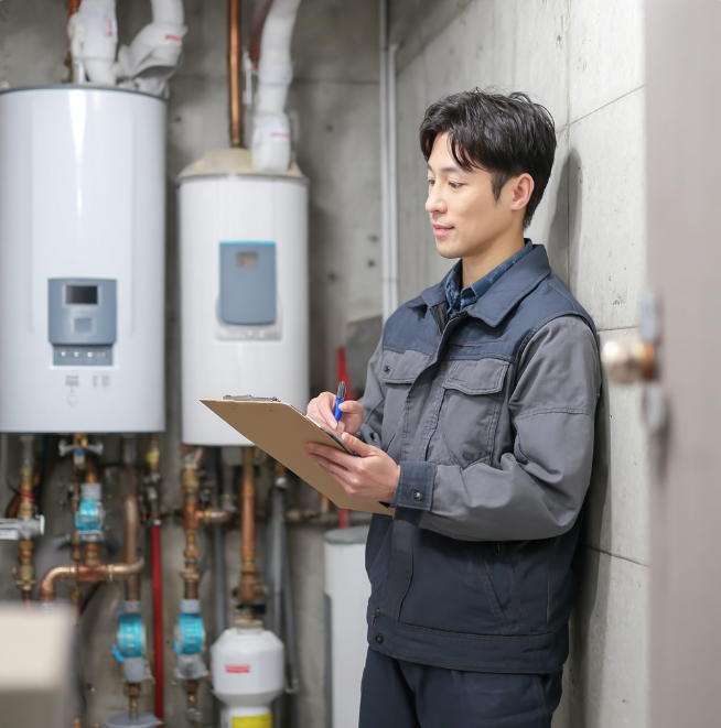 보일러실 점검중인 전문가