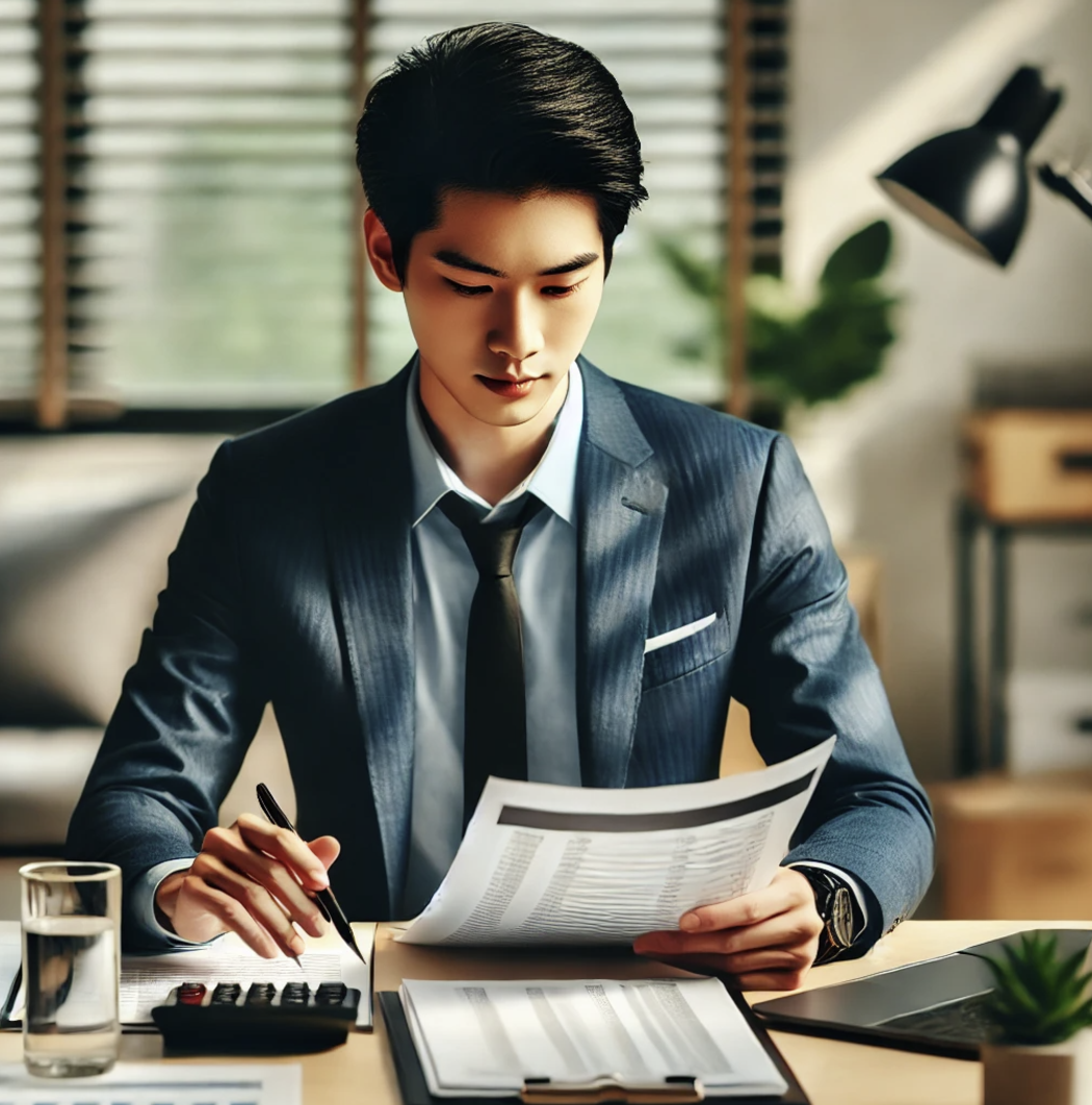 총수입금액 및 필요경비명세서를 준비하는 회계사.