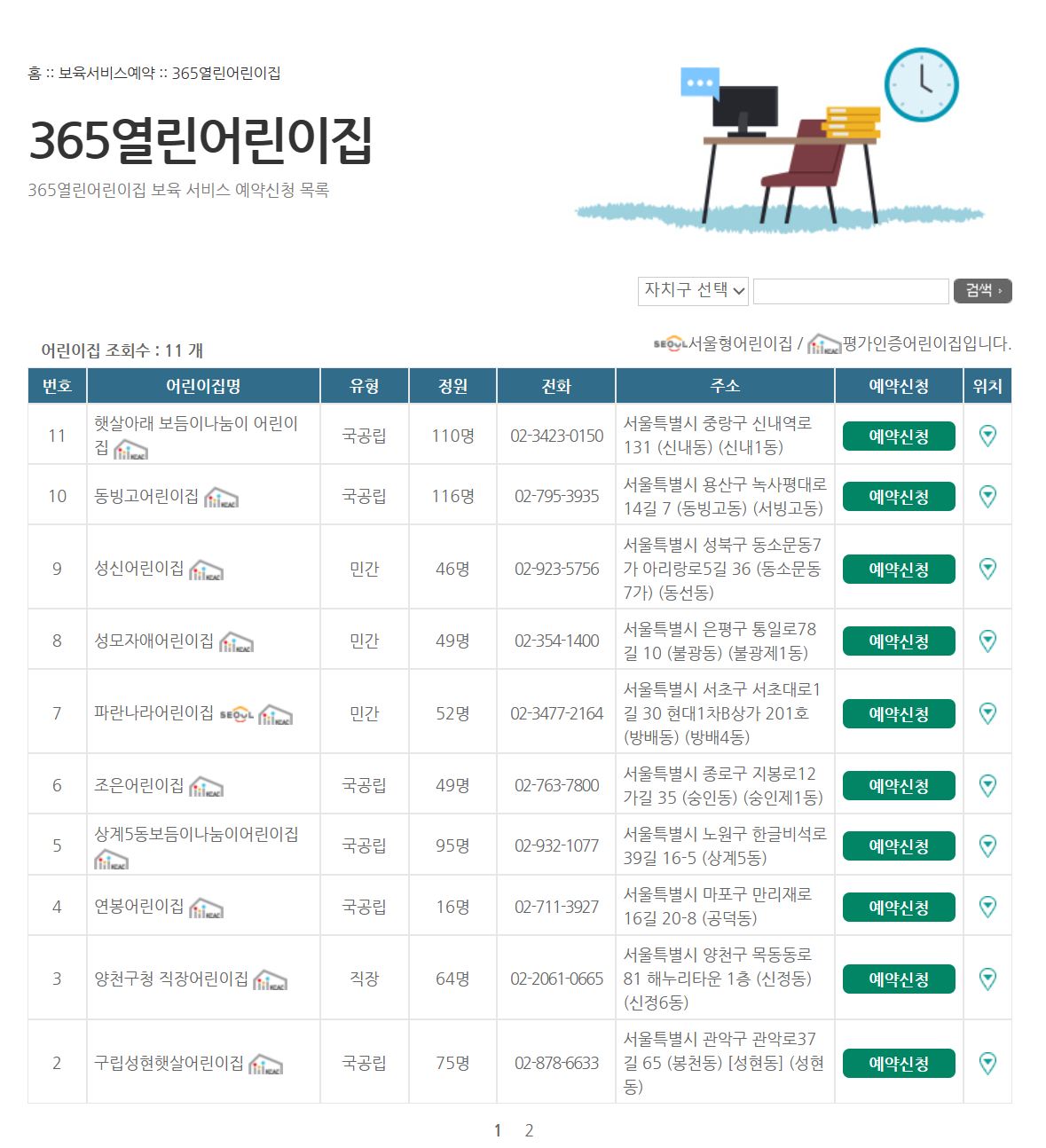 365열린어린이집 지역 선택하기
