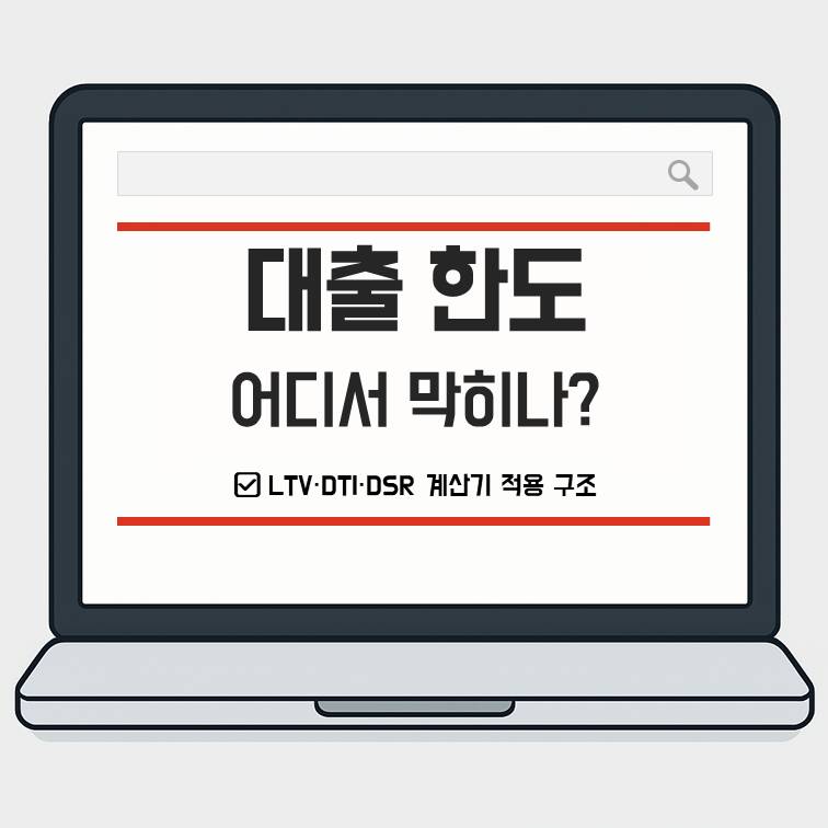 대출 한도가 어디에서 제한되는지 LTV&middot;DTI&middot;DSR 계산기 적용 구조를 설명하는 대표 썸네일 이미지