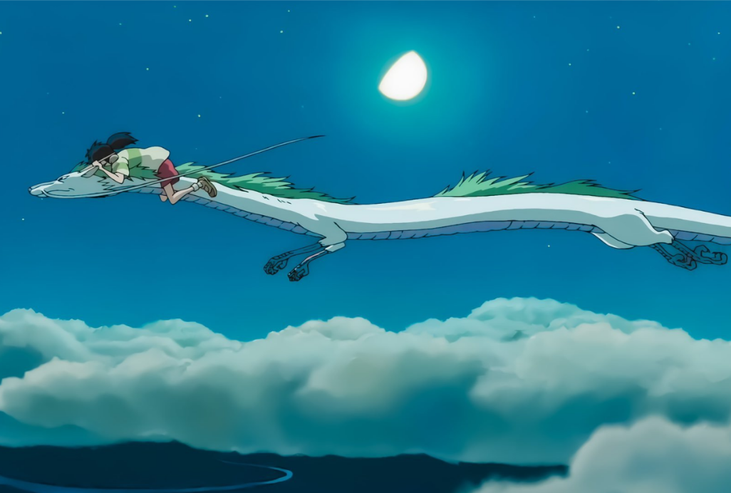 센과 치히로 감상 중 치히로가 용을 타고 날아가는 장면