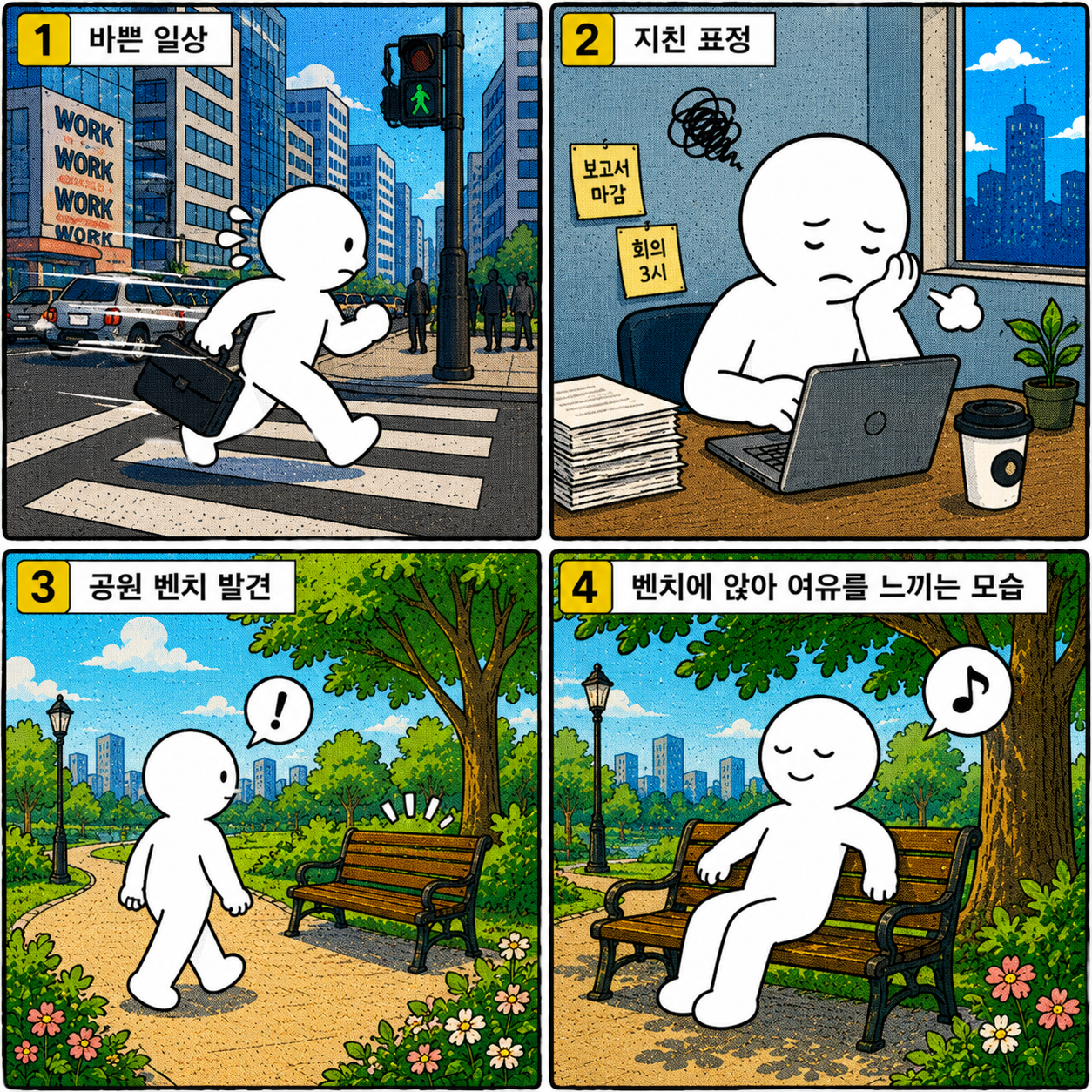 벤치에서 멍하니 여유를 즐기는 시간