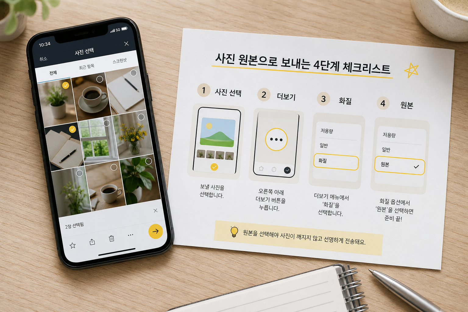 카카오톡에서 사진을 원본으로 보내기 전 확인할 항목