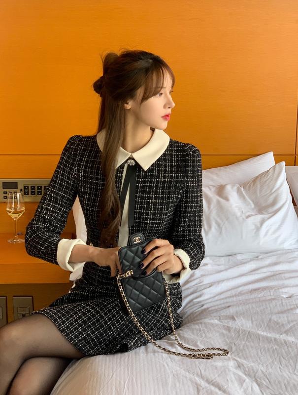 ๊ฒจ์ธ ๊ฒฐํผ์ ํ๊ฐ๋ฃฉ ๋ณด์ ํ ๋ธ๋ ์ฒดํฌ ํธ์๋ A๋ผ์ธ ๋ฐฐ์ ๋ฏธ๋ ์ํผ์ค 77์ฌ์ด์ฆ ์คํผ์ค